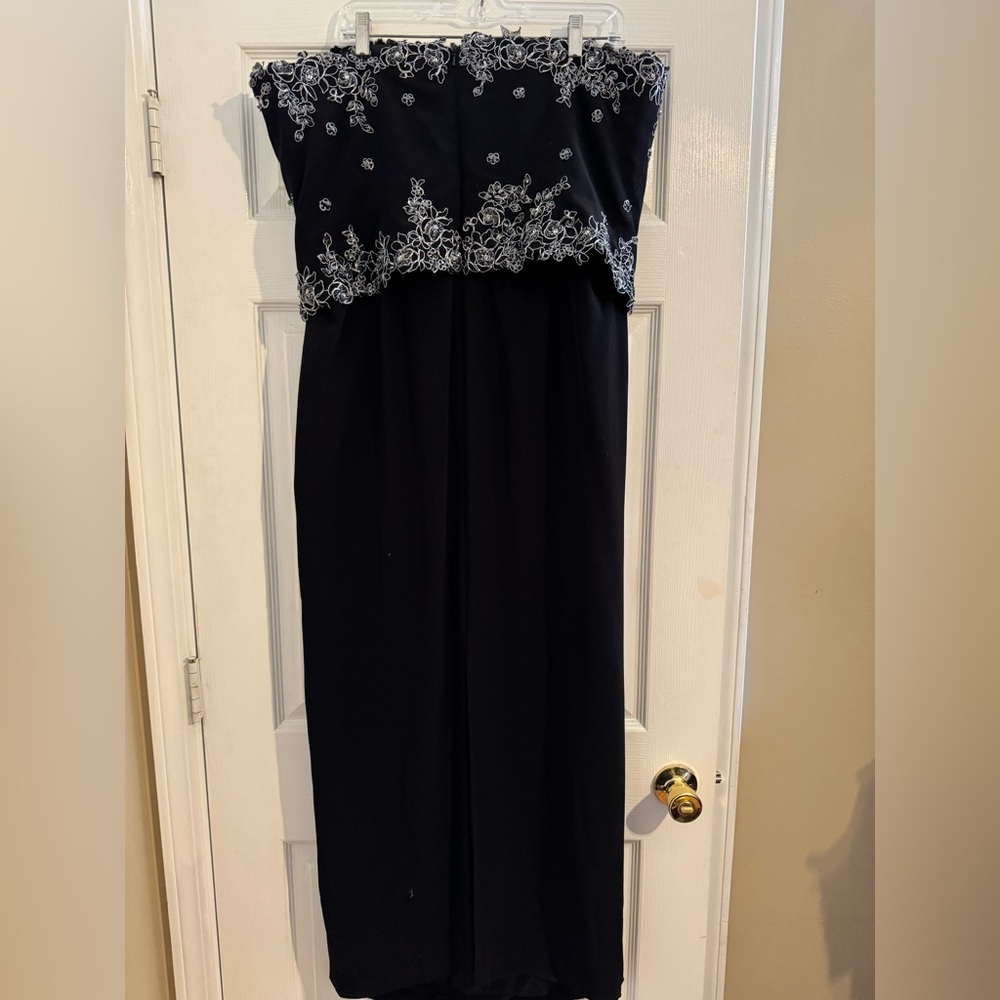 Montage by Mon Cheri Black Strapless Dress with Silver Embroidery